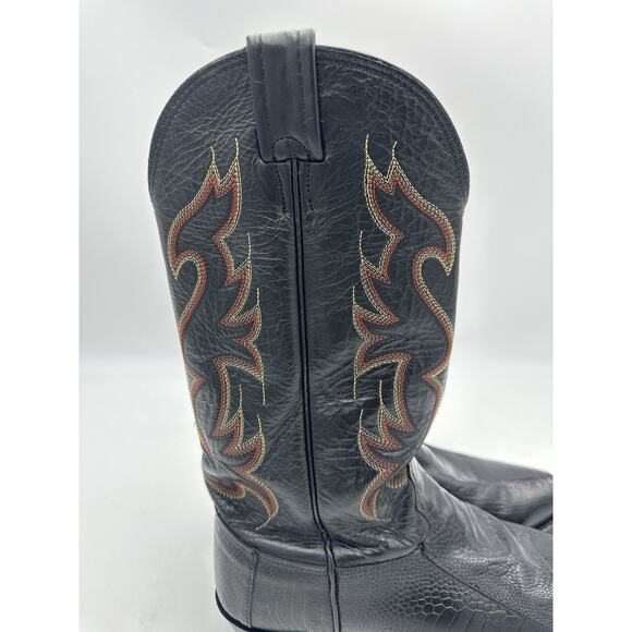 Larry Mahan Men’s 8.5D Black Embossed Leather Western Cowboy Boots vintage exoti - Picture 8 of 10